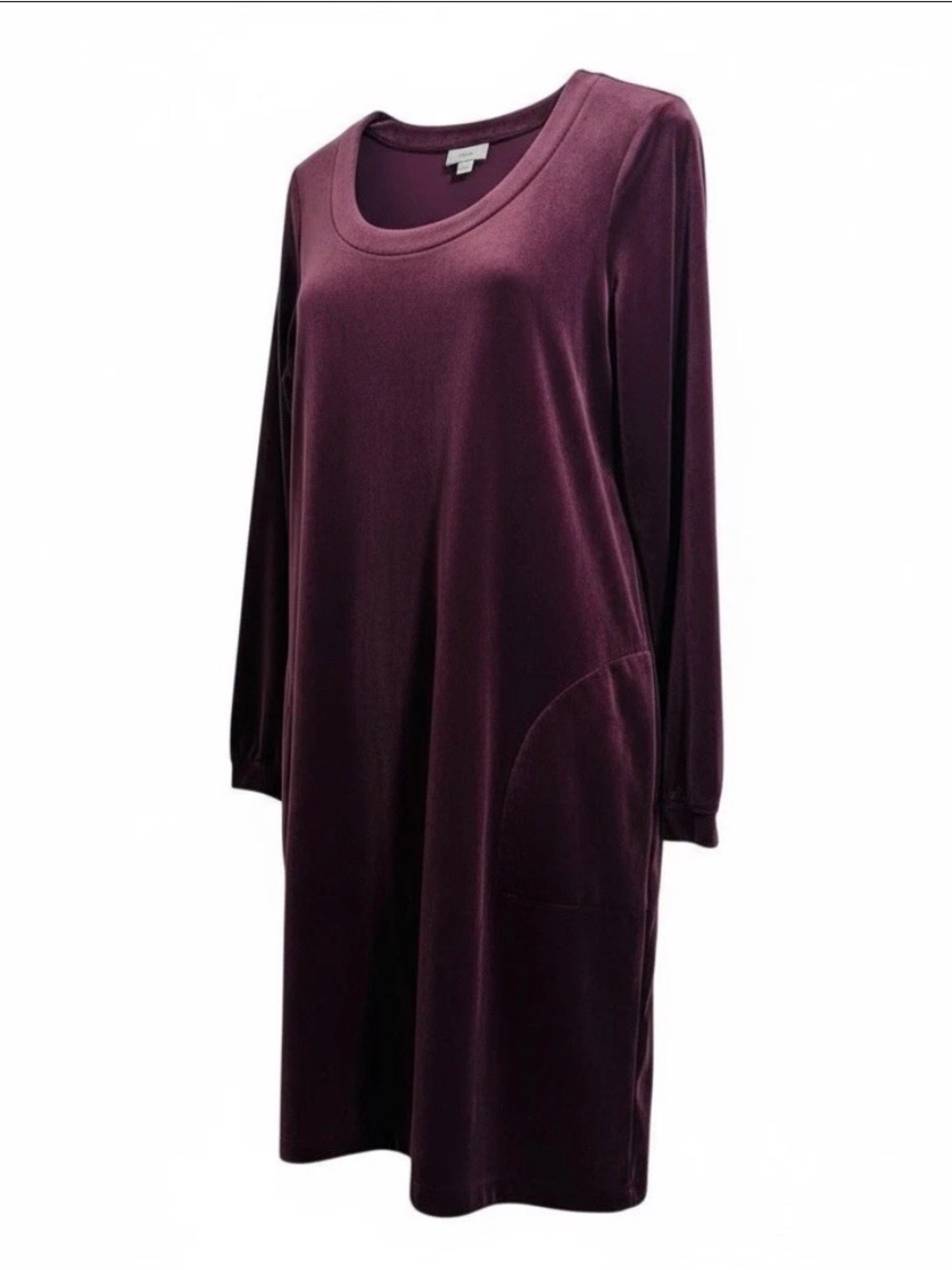 J. Jill Pure Jill Velour Tunic Dress Sz MP Aubergine Boat Neck Pockets Comfort